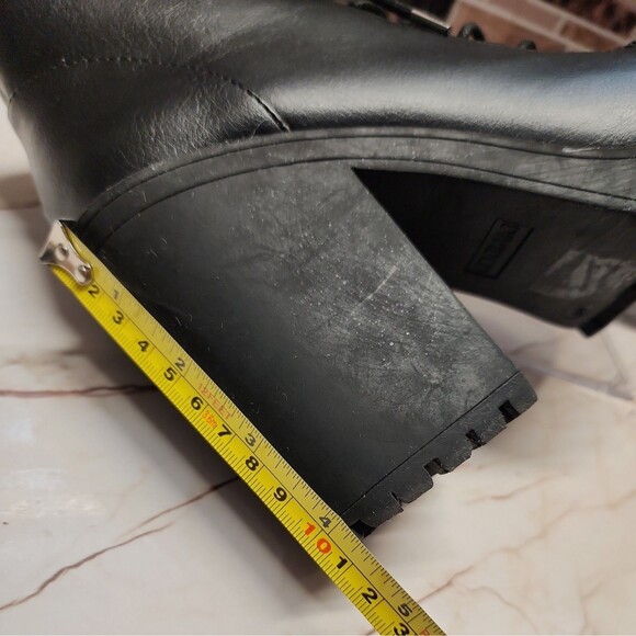 Divided H&M Boots Women 8.5 Punk Biker Hgh Block Heel Black Lace Up Y2K 90 Style - Picture 6 of 7